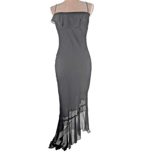 Vintage Dina Bar-El Slip Dress Evening Black Silk Bias Cut Ruffle Hem Sz 6 M Y2K